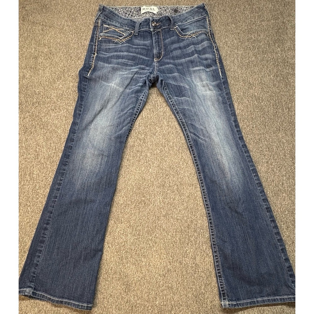 Ariat R.E.A.L. Jeans Women 33R Blue Denim Mid Rise Stretch Whipstitch Boot Cut